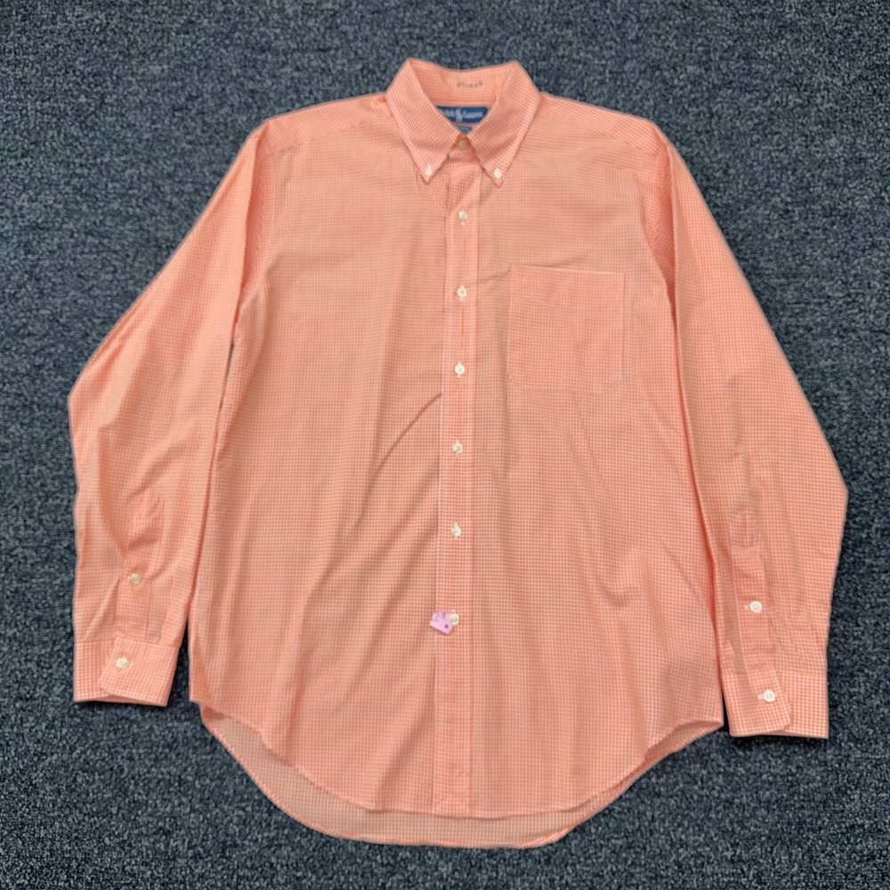 Ralph Lauren Bertrand Mens M Orange Gingham Cotton Button Down Shirt Long Sleeve